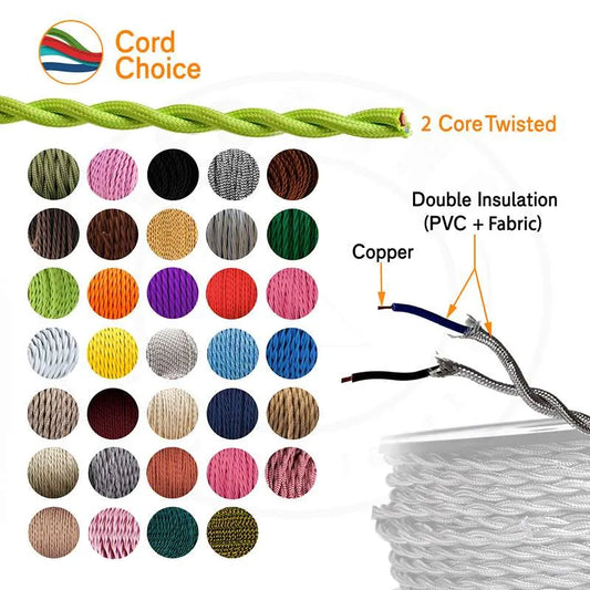 1m/3m/5m/10m 2 Core Twisted Hemp 0.75mm Fabric Cable ~6148-1