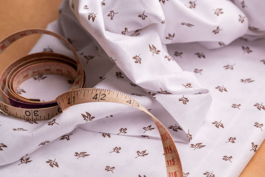 Floral Sprig Hemp Fabric | White & Brown | Organic | 145gsm | 147cm Wide-1