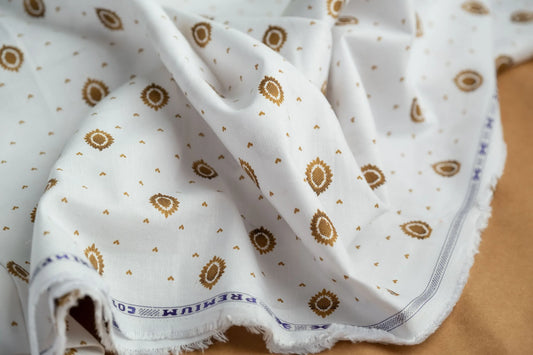 Lantern Print Hemp Fabric | White & Gold | Organic | 145gsm | 147cm Wide-1