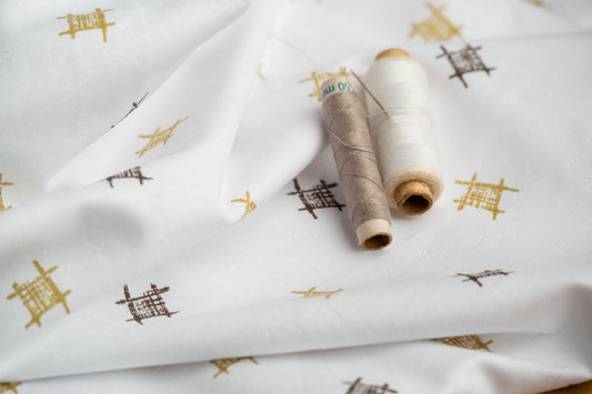 Grid Pattern Hemp Fabric | White & Brown | Organic | 145gsm | 147cm Wide-1