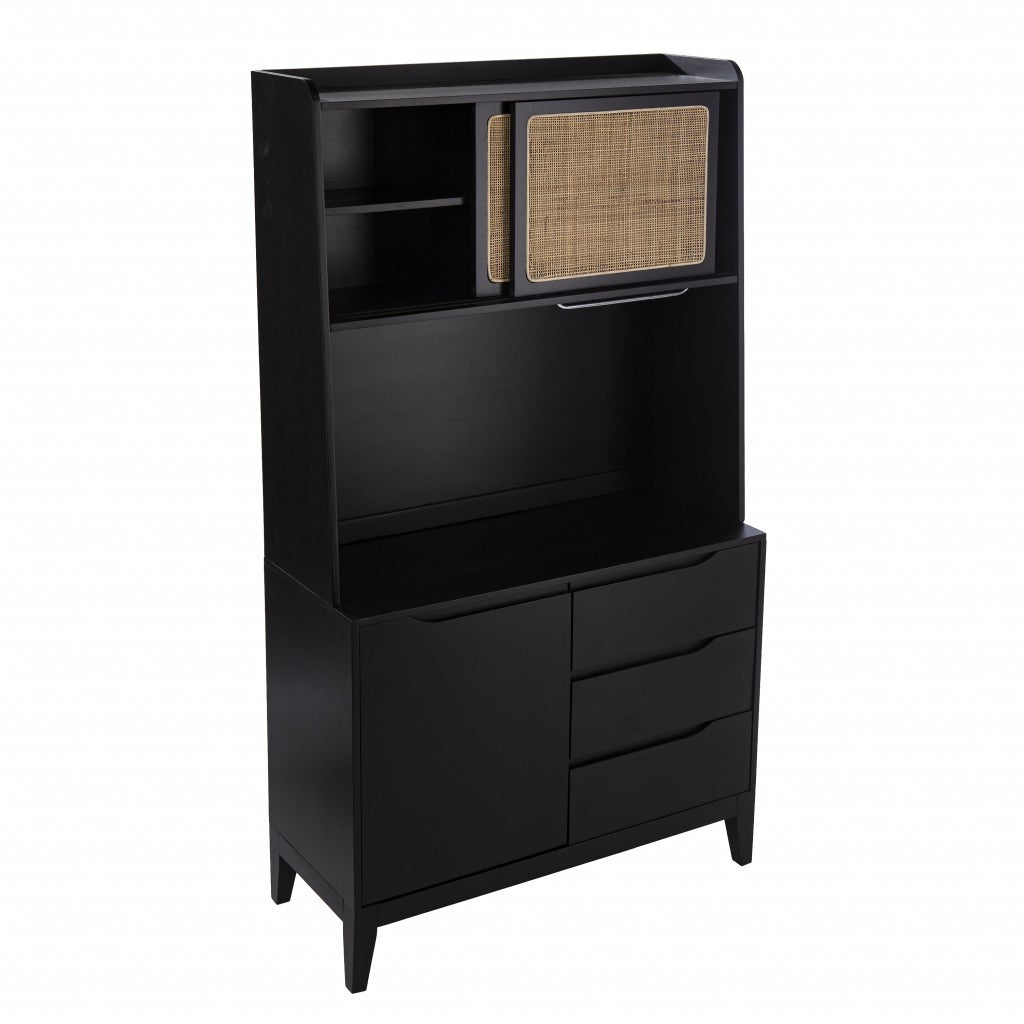 Rustic Black and Light Bamboo Tall Buffet Cabinet-3