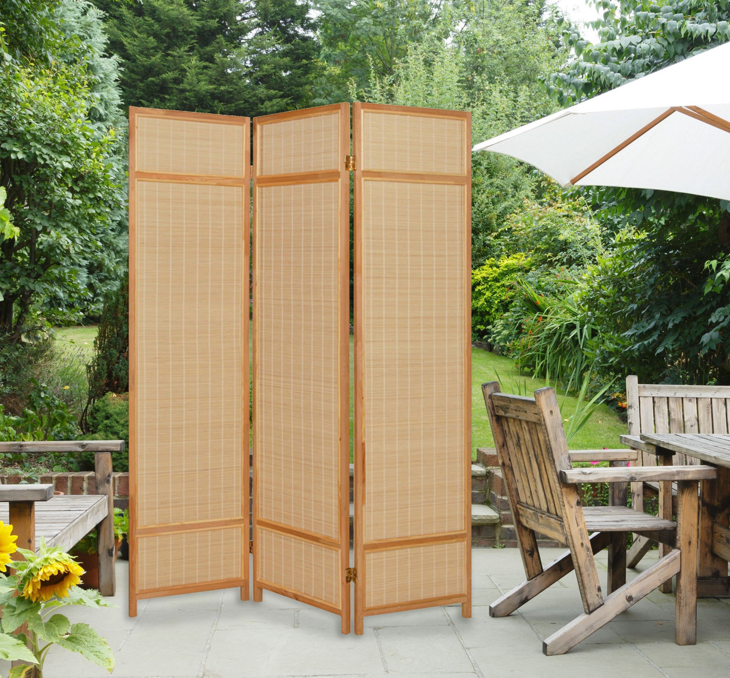Natural Brown Bamboo Three Panel Room Divider Screen-3