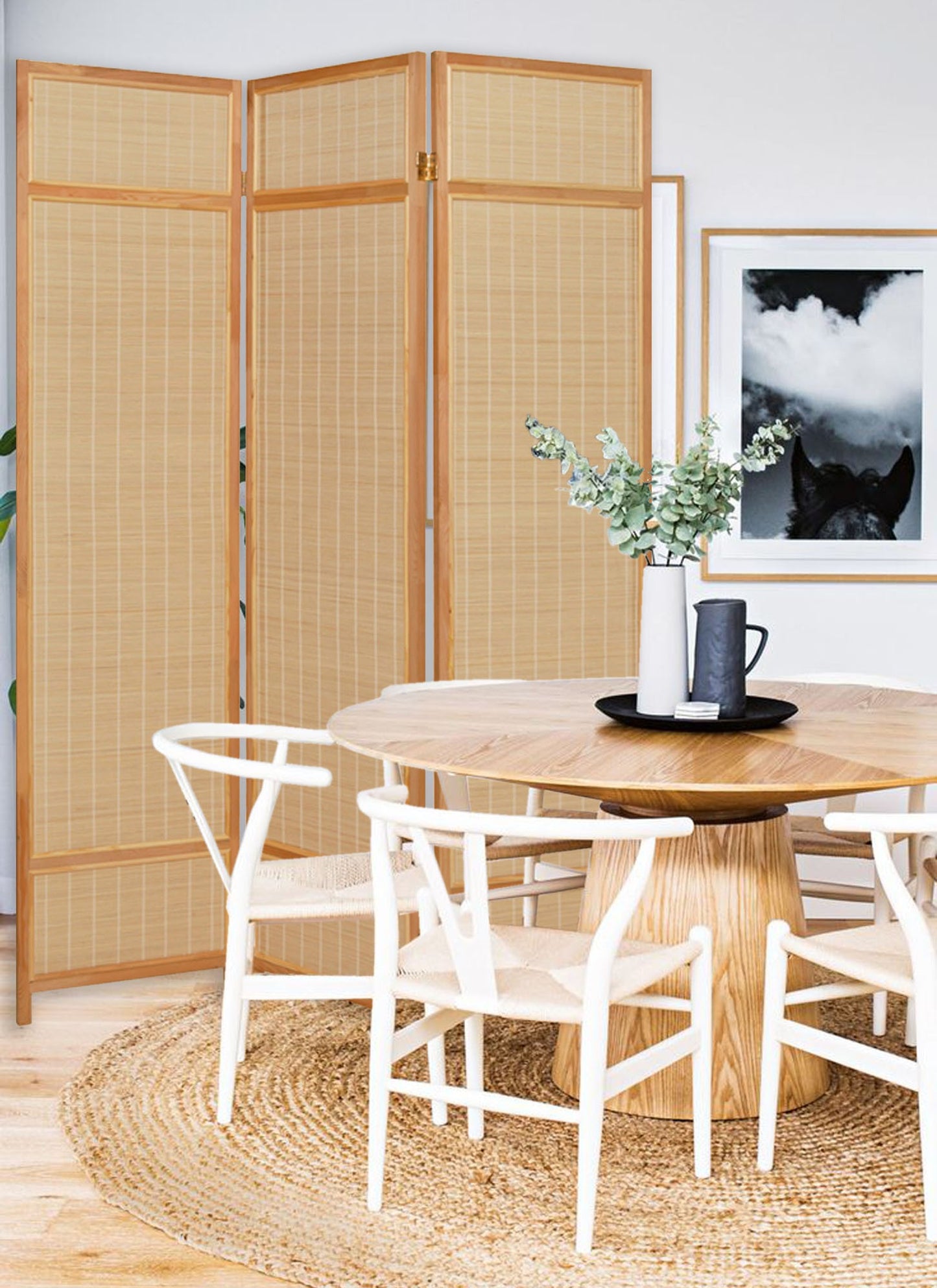 Natural Brown Bamboo Three Panel Room Divider Screen-4