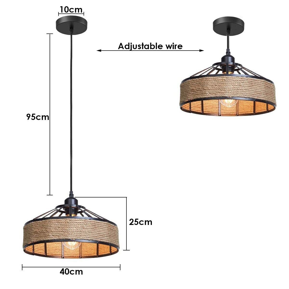 Vintage Loft Pendant Lights | Hemp Rope & Iron Retro Lamps ~5949-2