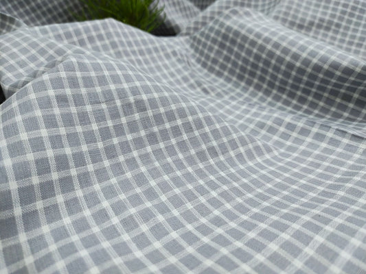Grey & White Checked Hemp Fabric | Organic | 170gsm | 147cm Wide-1