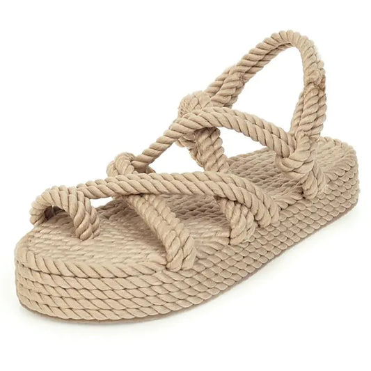 Women's Boho Flat Hemp Rope Platform Sandals