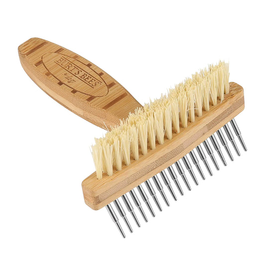 BURTS BEES FOR PETS Brown Oblong Double Sided Dog Brush - All Hair Types Unisex 0.2 lbs Hemp Bristle for Detangling Shedding Rake for Mats Removal