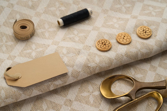 Eco Friendly Hemp Fabric with Floral Diamond Print for Curtains & Cushions - GOTS Certified, 240gsm, 147cm Wide - By the Metre-1