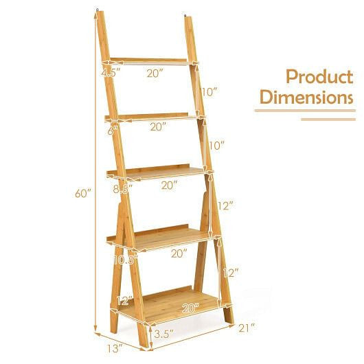 5-Tier Bamboo Ladder Shelf for Home Use-Brown-2