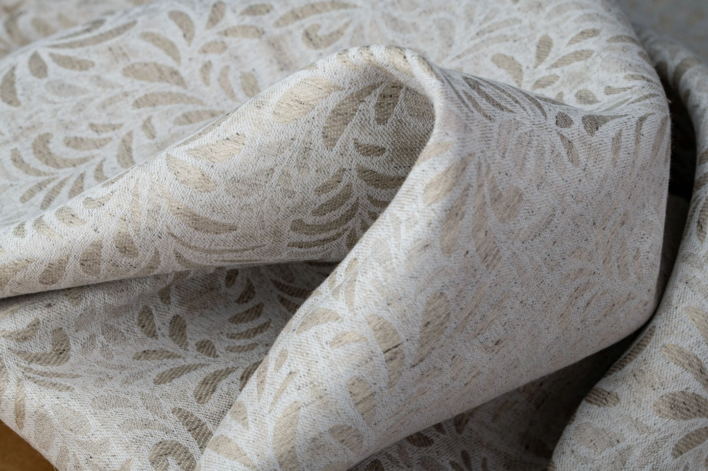 Organic Hemp Fabric - Floral Jacquard | Natural | Textured Weave | 145gsm-0