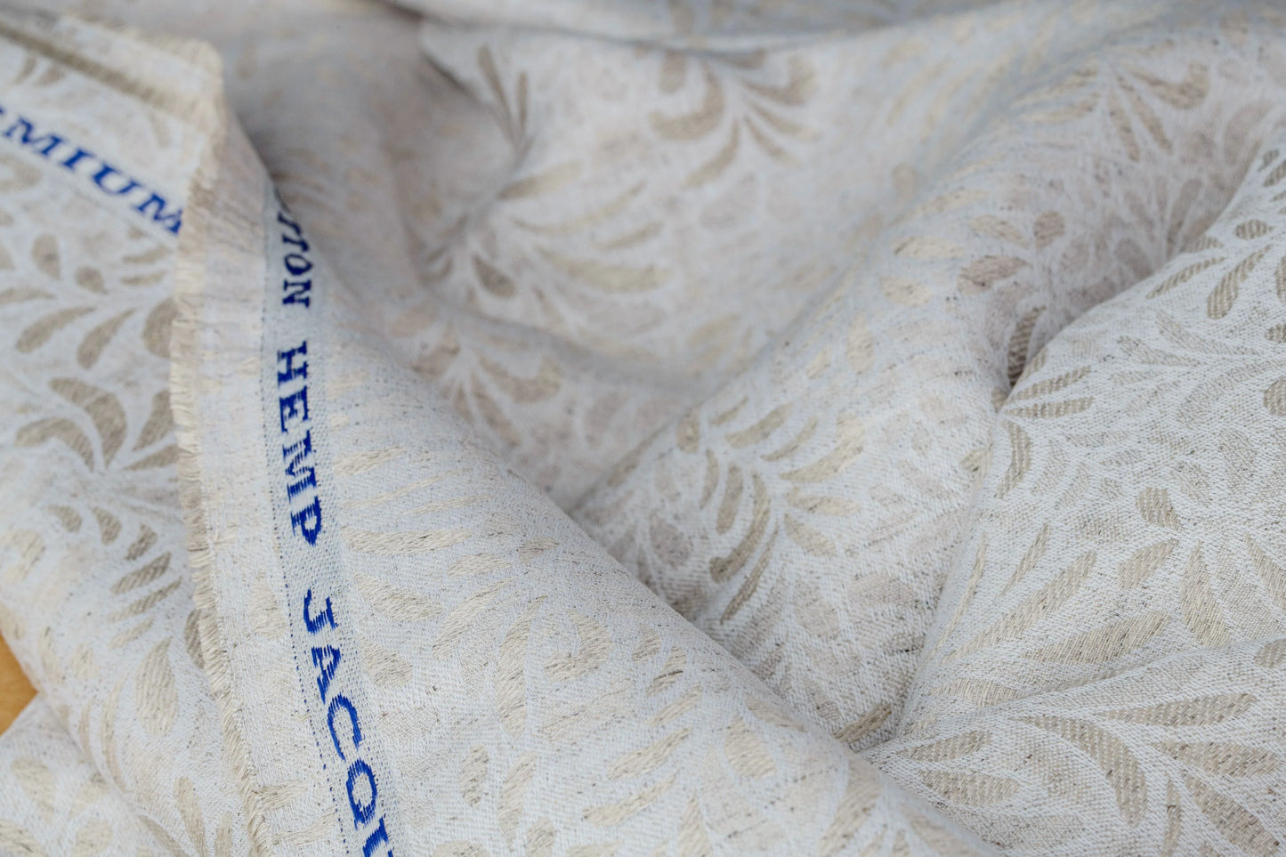 Organic Hemp Fabric - Floral Jacquard | Natural | Textured Weave | 145gsm-2
