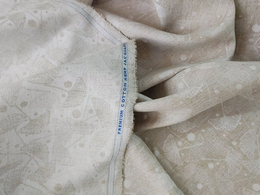 Ginkgo Leaf Jacquard Hemp Fabric | Natural | Organic | 145gsm | 147cm Wide-1