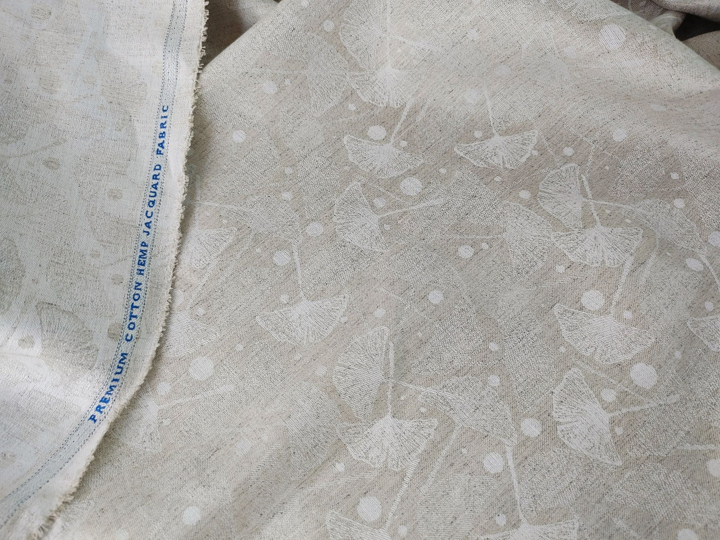 Ginkgo Leaf Jacquard Hemp Fabric | Natural | Organic | 145gsm | 147cm Wide-3