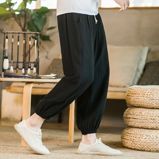 Men's Casual Loose Cotton Hemp Pants in Chinese Style