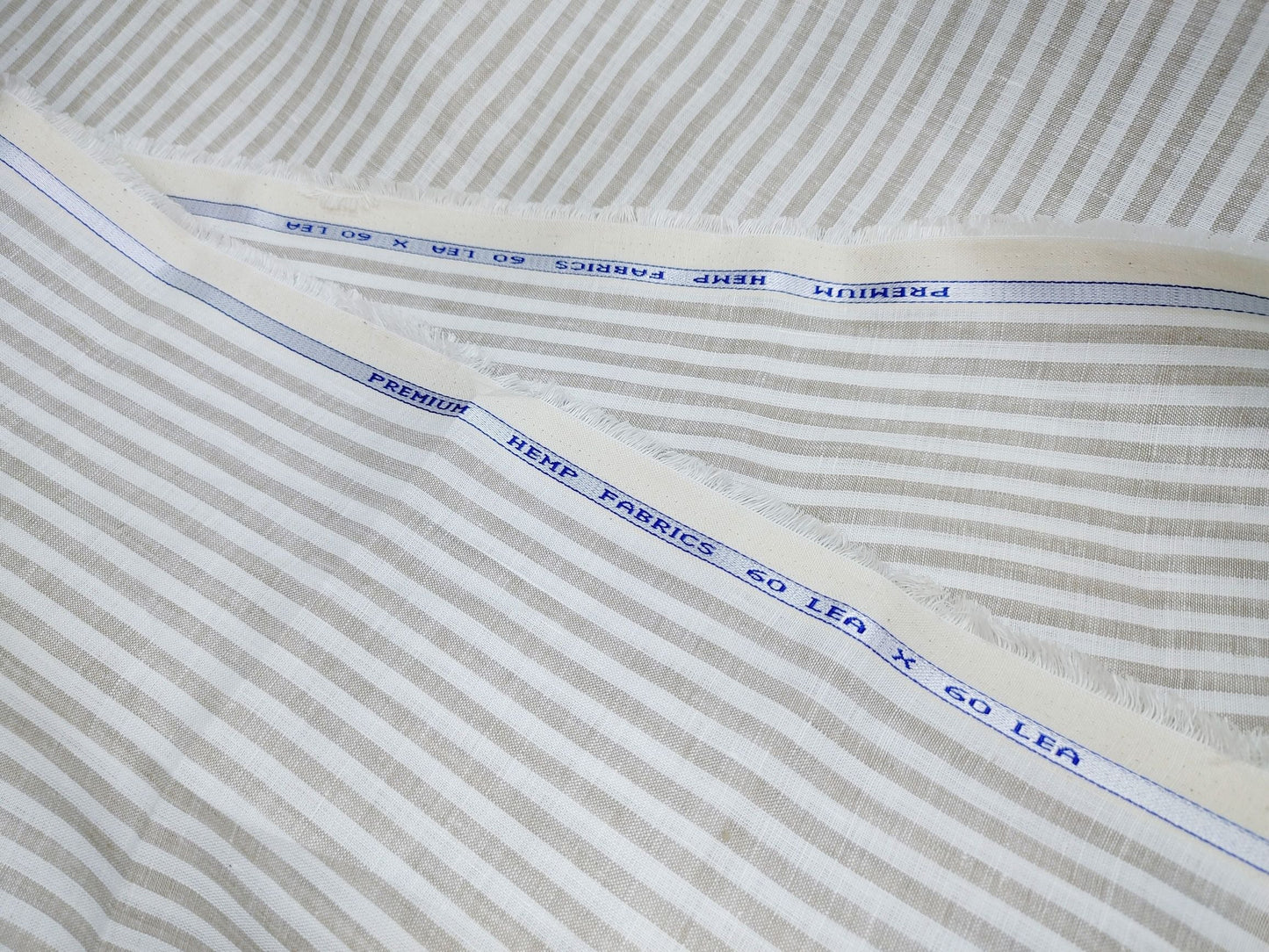 White & Taupe Striped Hemp Fabric | Organic | 145gsm | 147cm Wide-2