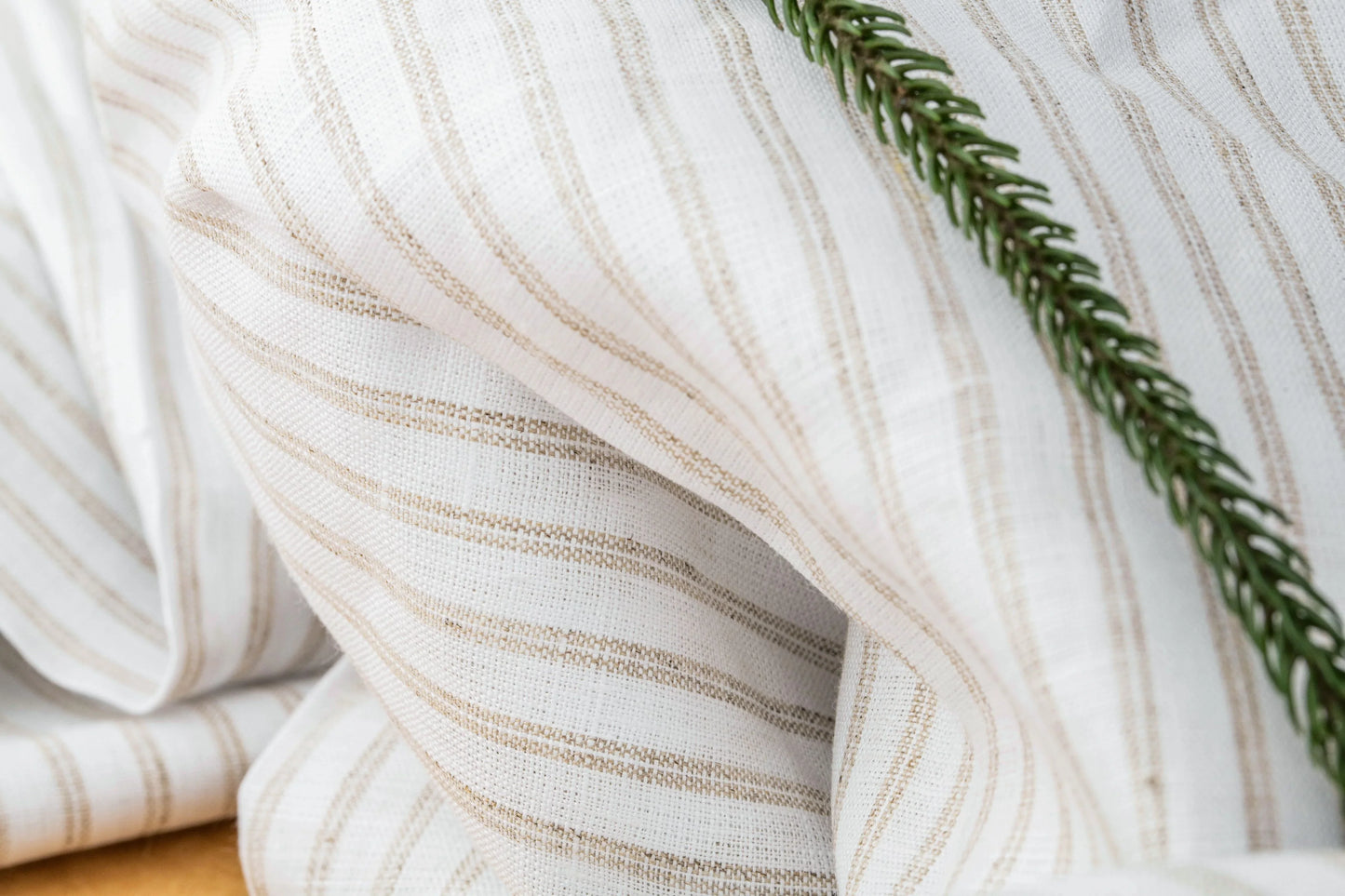 White & Beige Striped Hemp Fabric | Organic | 145gsm | 147cm Wide-1