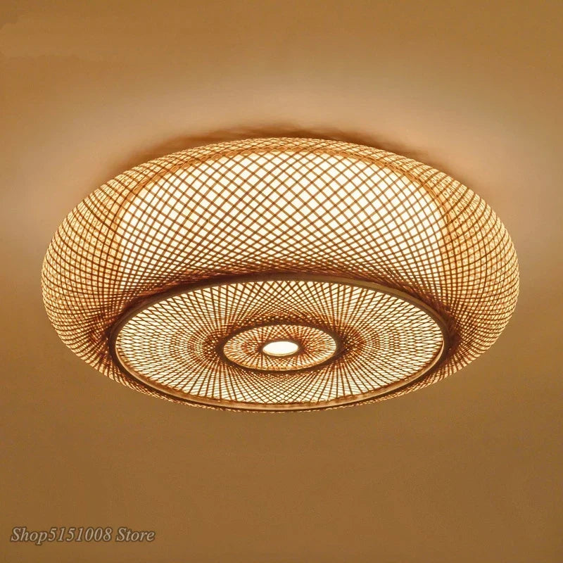 DecorBites™BambooWickerRattanRoundLanternCeilingLight-ChineseStyleHand-WovenFixture