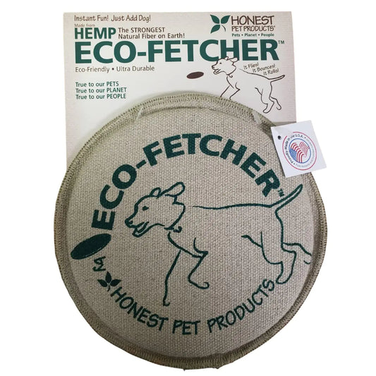 Honest Pet Products Eco-Fetcher Dog Frisbee - Handmade in USA 100% Natural Hemp Canvas & Wool Eco-Friendly Lead-Free Ink High-Flying Frisbee Dog Toy Large 9" x 9" x 0.5"