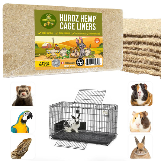 HURDZ HEMP Cage Liners - Made from 100% Natural Hemp & Ultra-Absorbent Cage Liners for Small Animals - Superior Odor Control Easy Clean & Durable Guinea Pig Mats Pack of 7 Liners 10”x20”