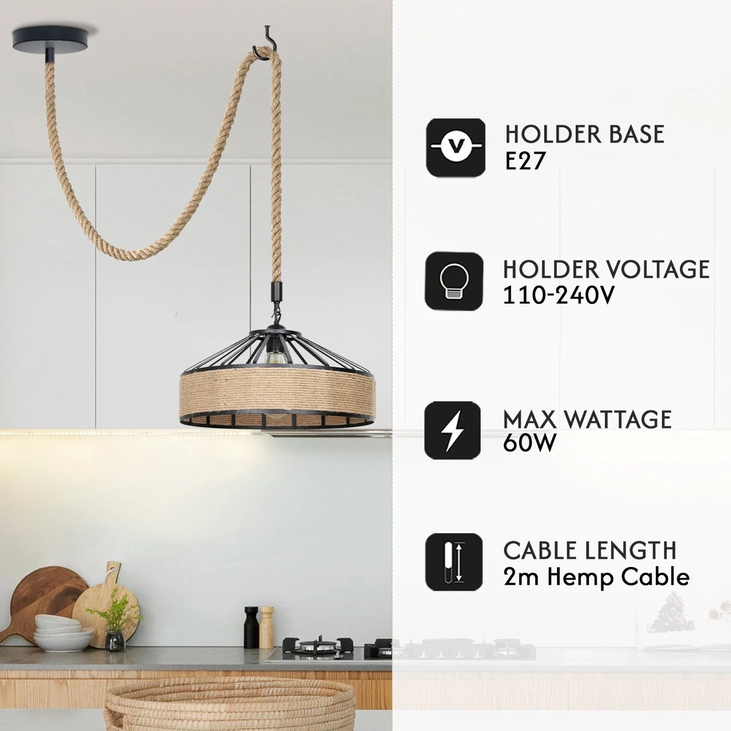 Industrial Hemp Rope Pendant Ceiling Light~5071-3