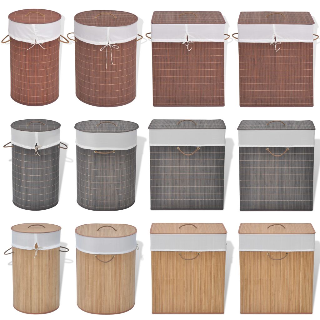 vidaXL Collapsible Laundry Basket Dirty Clothes Hamper Laundry Bin Bamboo-6