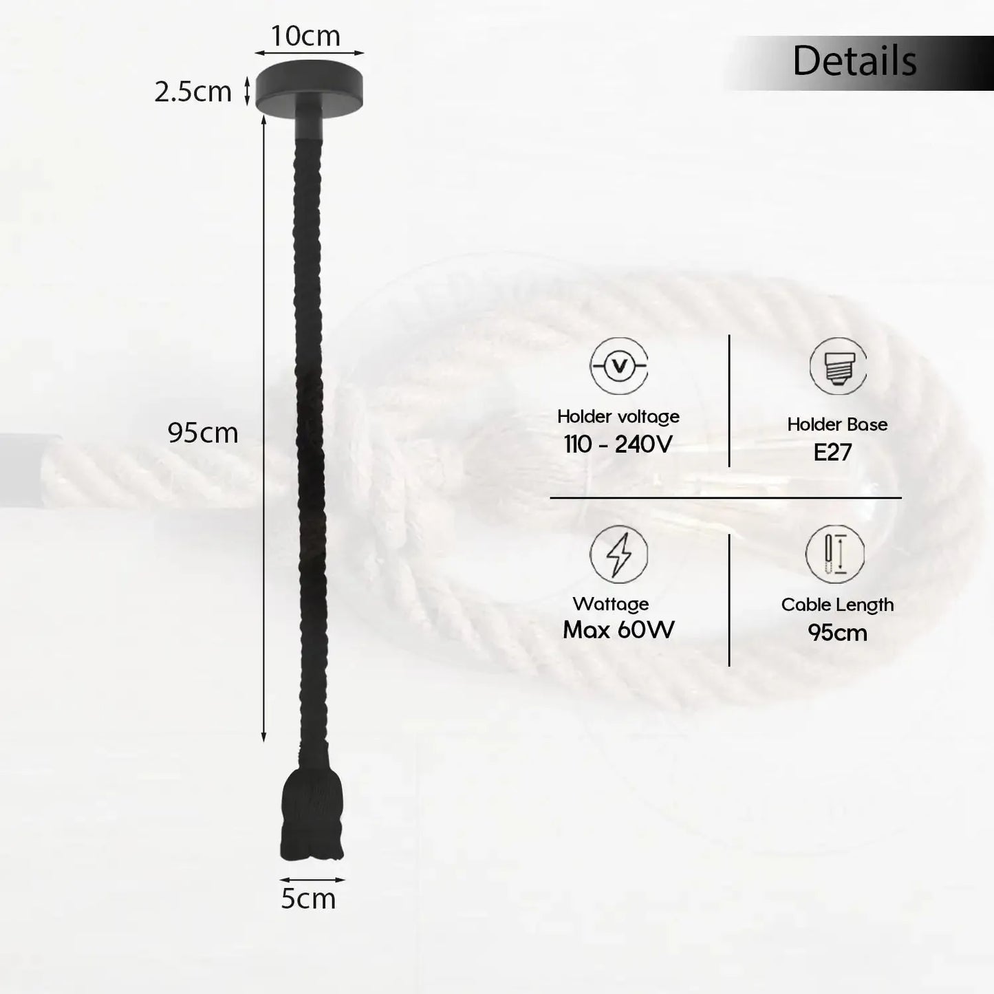 Ceiling Pendant Light Hemp Rope Lamp ~5771-1