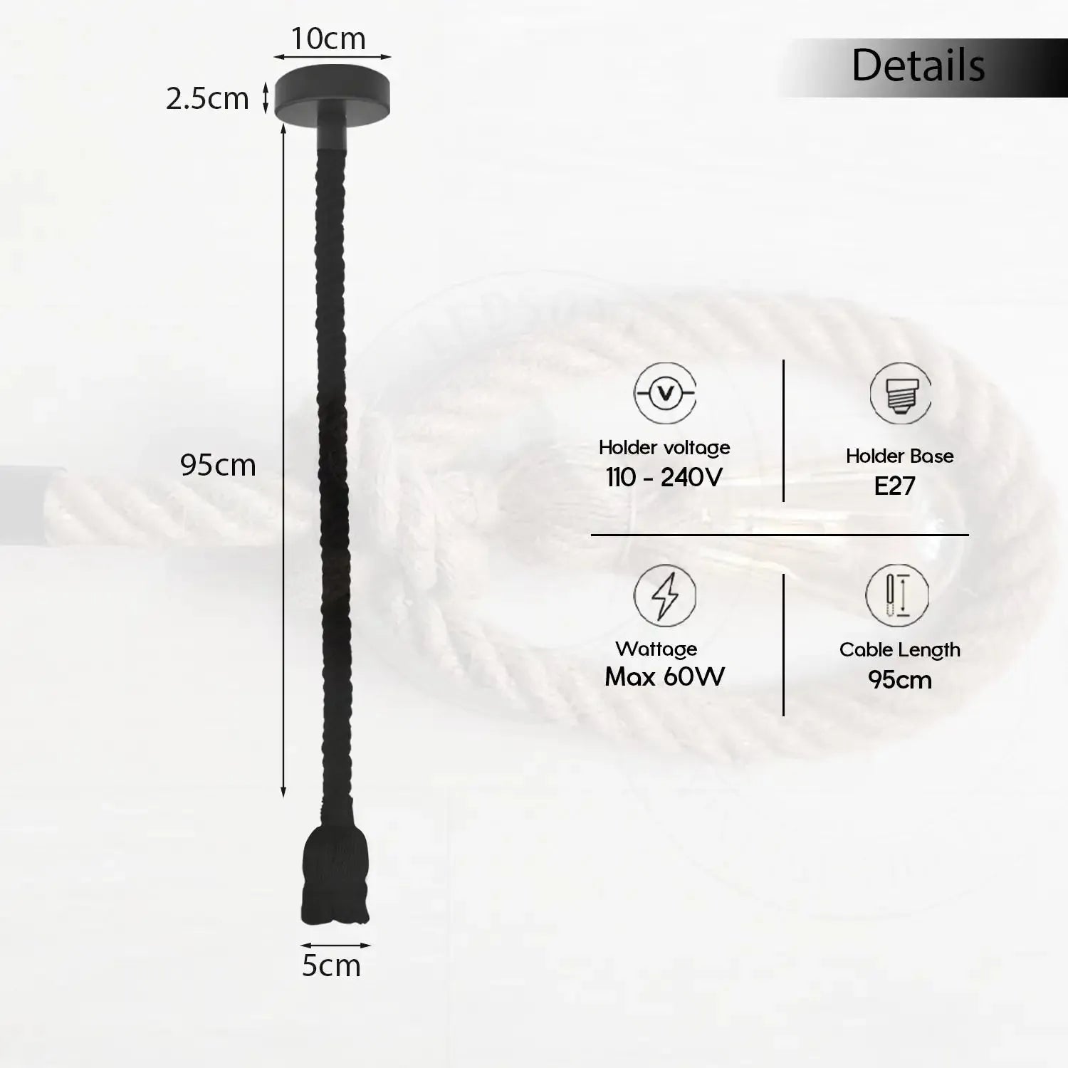 Ceiling Pendant Light Hemp Rope Lamp ~5771-1