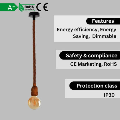 Ceiling Pendant Light Hemp Rope Lamp ~5771-2
