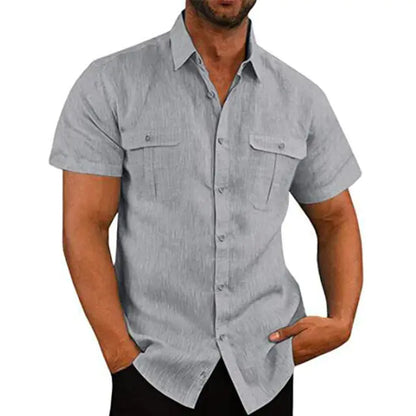 Men's Loose Fit Polo Collar Cotton Hemp Shirt