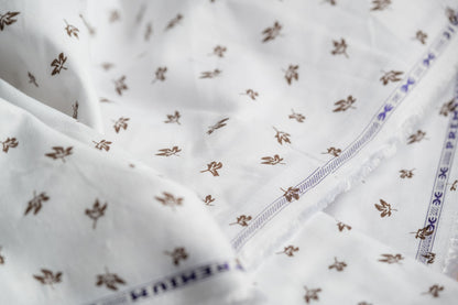 Floral Sprig Hemp Fabric | White & Brown | Organic | 145gsm | 147cm Wide-0