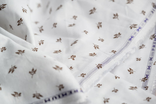 Floral Sprig Hemp Fabric | White & Brown | Organic | 145gsm | 147cm Wide-0