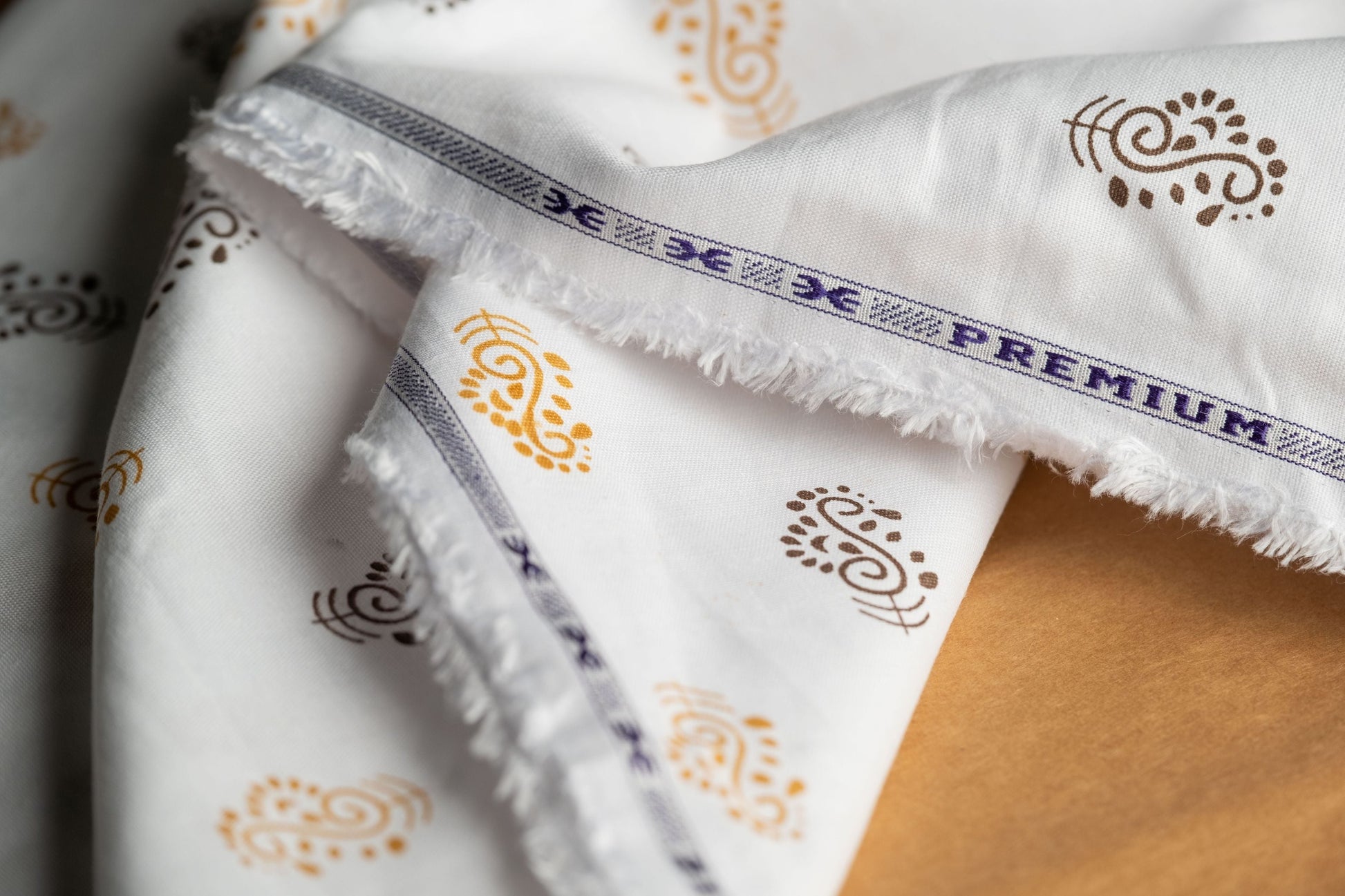 Paisley Print Hemp Fabric | White & Brown | Organic | 145gsm | 147cm Wide-2
