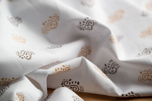 Paisley Print Hemp Fabric | White & Brown | Organic | 145gsm | 147cm Wide-0