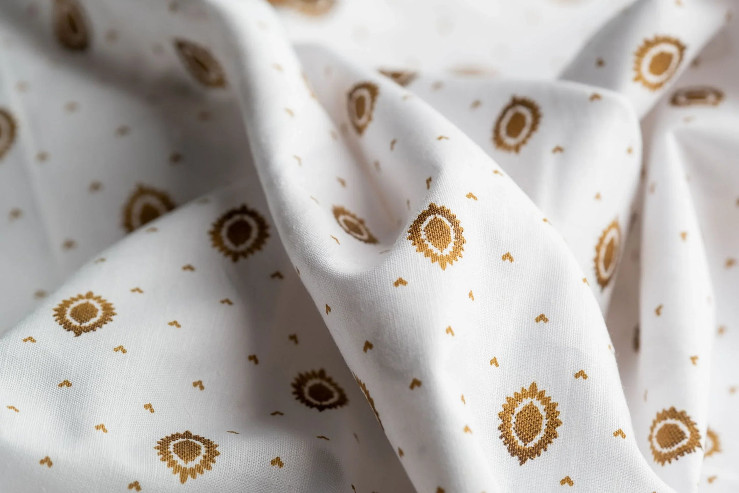 Lantern Print Hemp Fabric | White & Gold | Organic | 145gsm | 147cm Wide-0