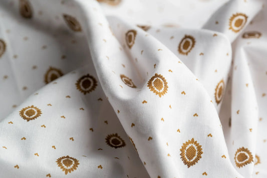 Lantern Print Hemp Fabric | White & Gold | Organic | 145gsm | 147cm Wide-0