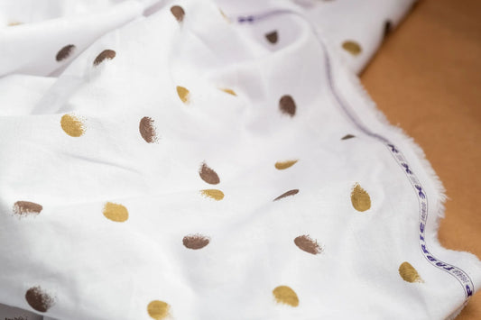 Polka Dot Hemp Fabric | White & Gold | Organic | 145gsm | 147cm Wide-1