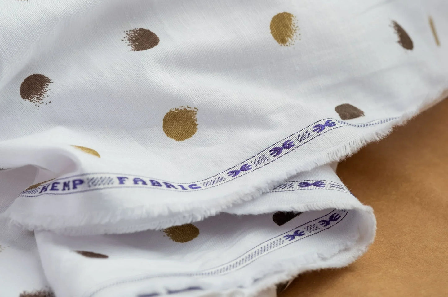 Polka Dot Hemp Fabric | White & Gold | Organic | 145gsm | 147cm Wide-0