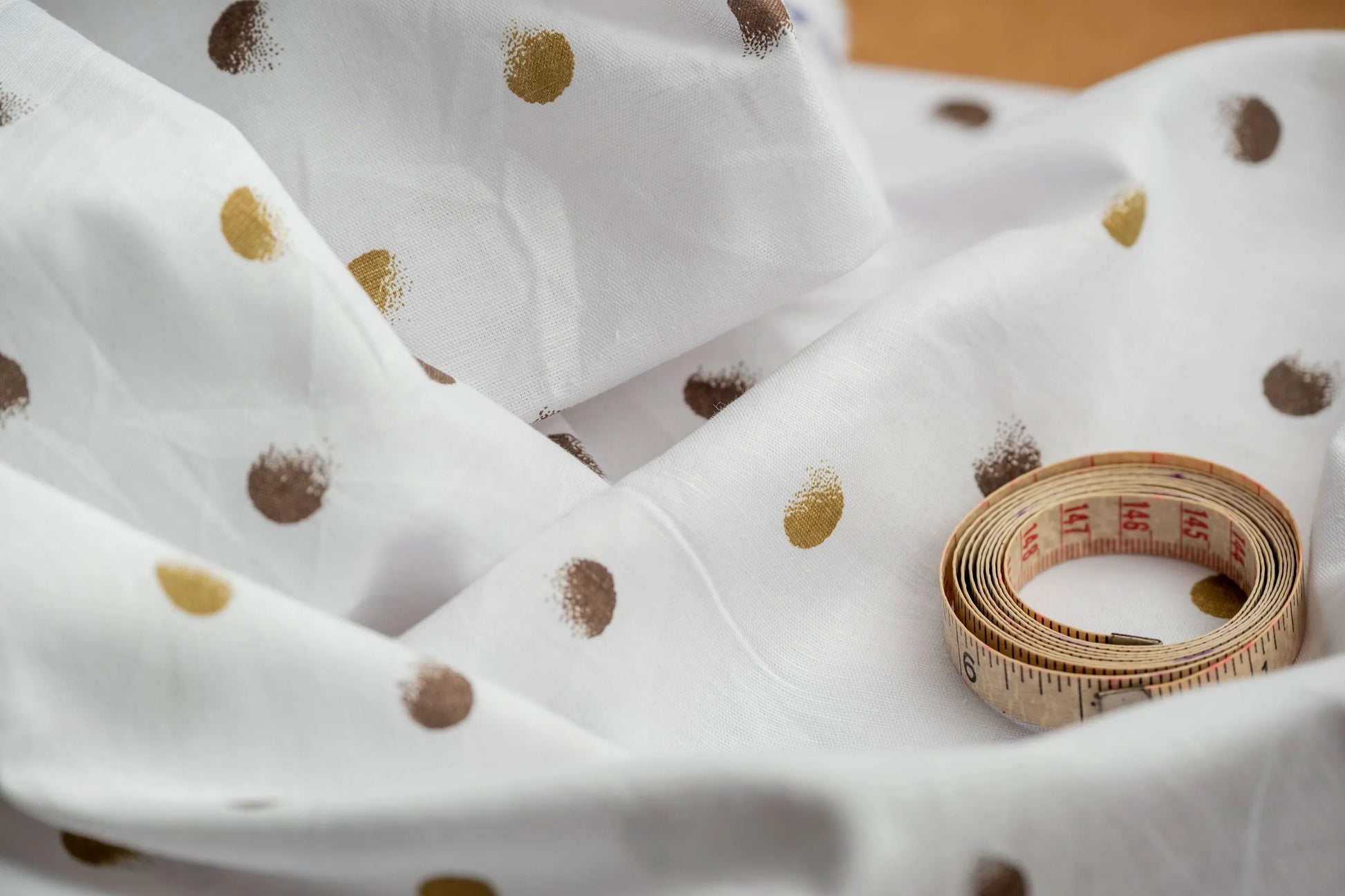 Polka Dot Hemp Fabric | White & Gold | Organic | 145gsm | 147cm Wide-2