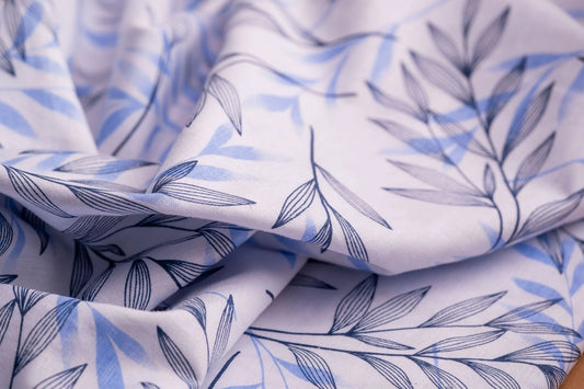 Willow Leaf Print Hemp Fabric | Sky & Navy Blue | Organic | 145gsm | 147cm Wide-0