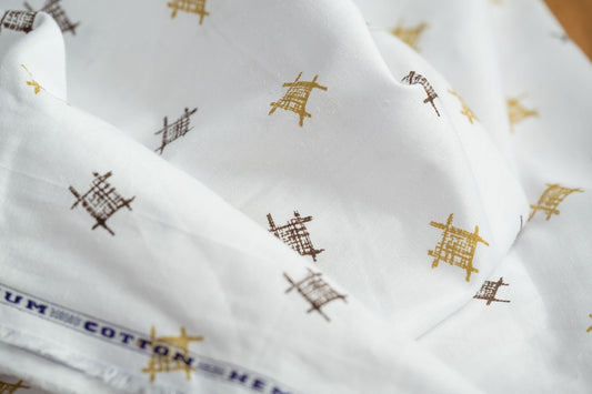 Grid Pattern Hemp Fabric | White & Brown | Organic | 145gsm | 147cm Wide-0