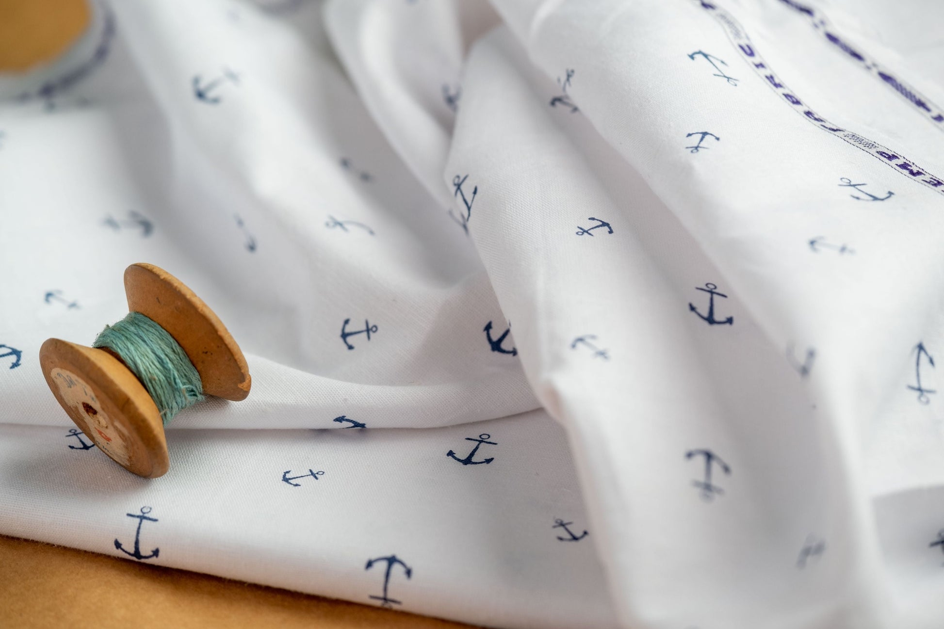Organic Hemp Fabric - Anchor Print | White & Blue | 145gsm | Soft & Breathable-2