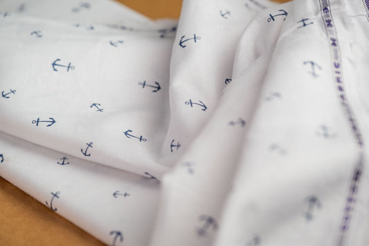 Organic Hemp Fabric - Anchor Print | White & Blue | 145gsm | Soft & Breathable-0