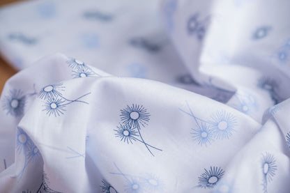 Dandelion Print Hemp Fabric | White & Blue | Organic | 145gsm | 147cm Wide-0