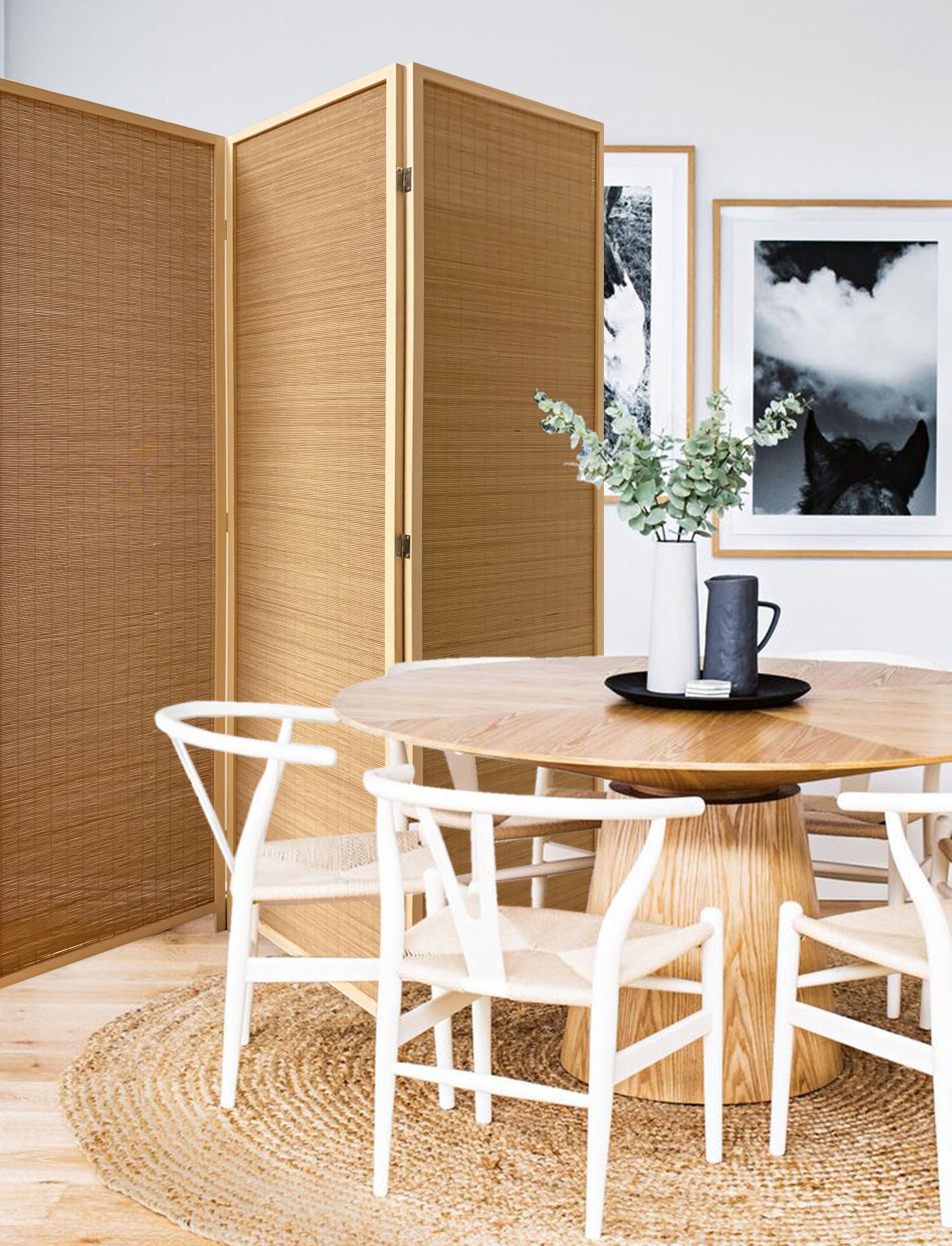 6" Light Bamboo 3 Panel Room Divider Screen-3