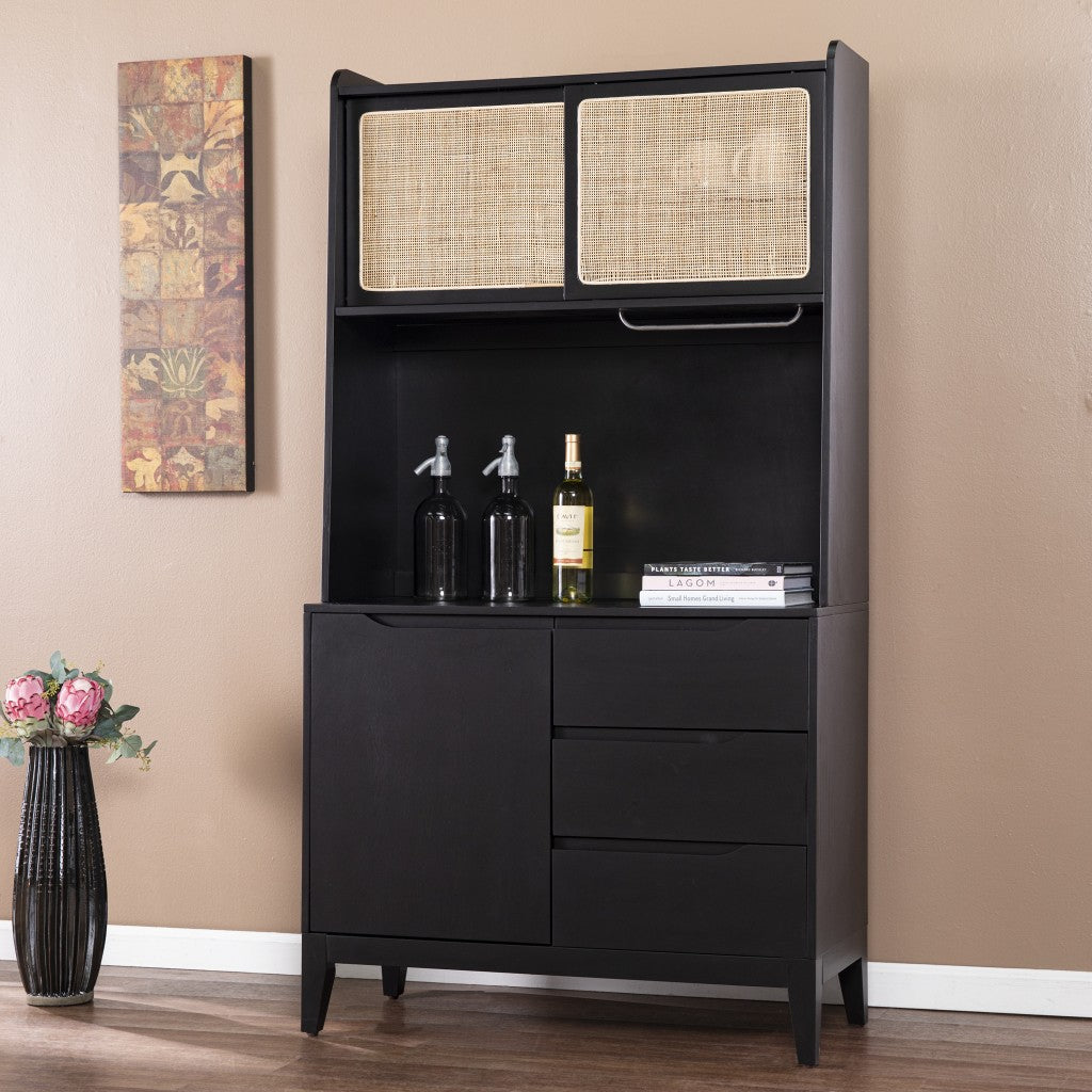 Rustic Black and Light Bamboo Tall Buffet Cabinet-4
