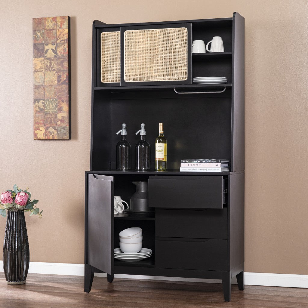Rustic Black and Light Bamboo Tall Buffet Cabinet-5