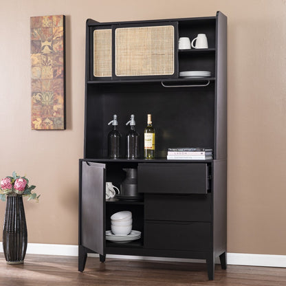 Rustic Black and Light Bamboo Tall Buffet Cabinet-5
