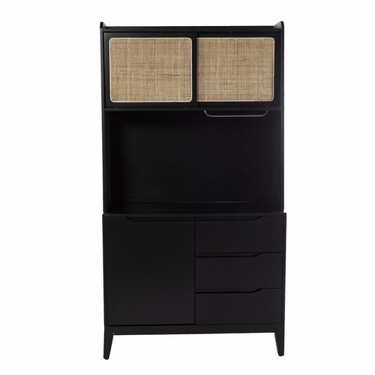 Rustic Black and Light Bamboo Tall Buffet Cabinet-0