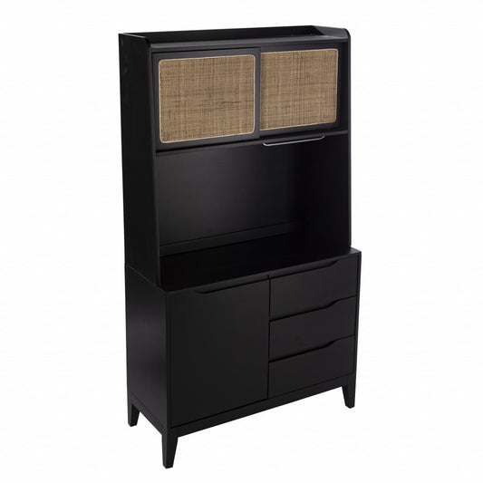 Rustic Black and Light Bamboo Tall Buffet Cabinet-1