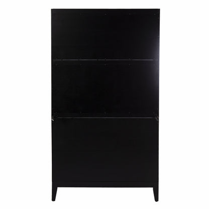 Rustic Black and Light Bamboo Tall Buffet Cabinet-2